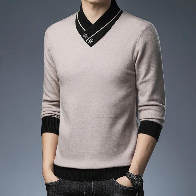 Pierre Cardin Men's Thickened Knit Pullover – Casual Autumn/Winter Long-Sleeved Sweater for Middle-Aged Men