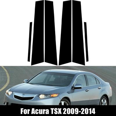 6 szt. Pasuje do Acura TSX 2009-2014 Błyszczący Czarny Materiał PC Efekt Lustra Samochodowe Drzwi Okno Środkowy Centralny Słupek B Słupek C Pokrywa Nakładka