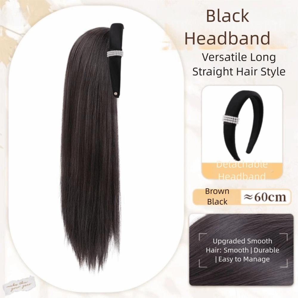 Hair Hoop Half Headband Wig Korean Style Long Straight Hair Simulated Pearl Headband Wig  Party