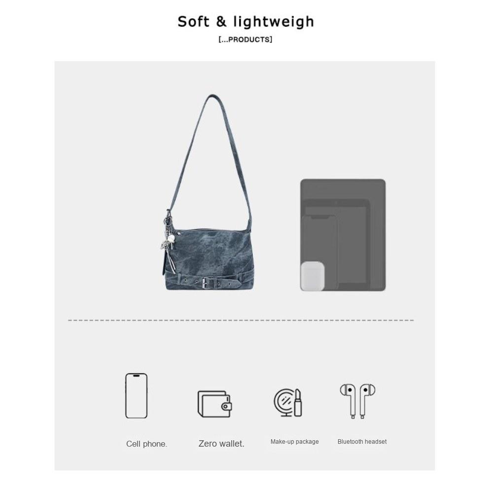 Women Vintage Large Capacity Soft PU Shoulder Bag with Belt Detail for Daily Commute