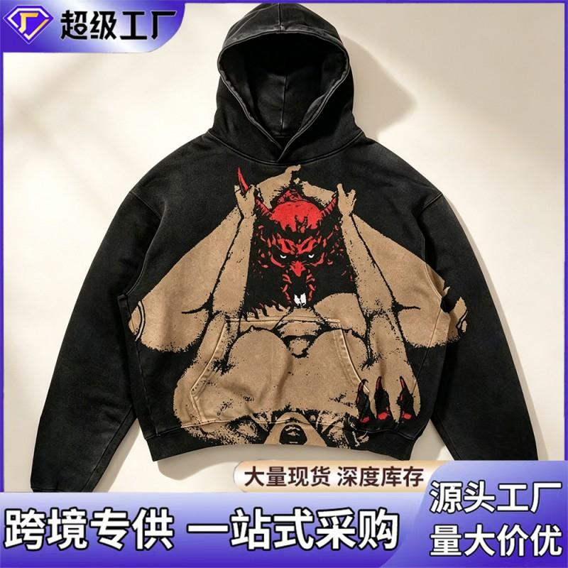 Mens Oversized Hooded Sweatshirt With 3D Cartoon Print Long Sleeve Casual Top Young Adults