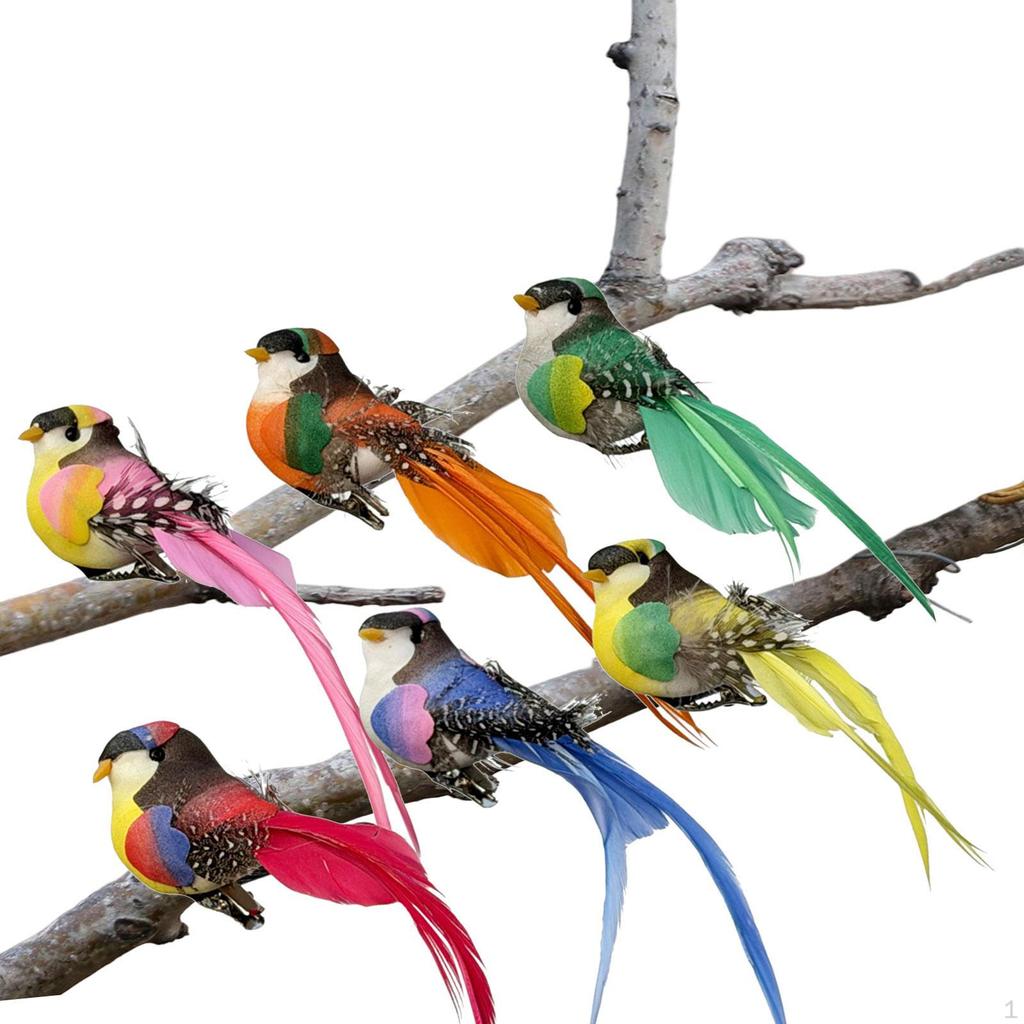 6 Pieces Artificial Bird Ornaments Simulation Decoration with Clip Lifelike Tree Branch Decors