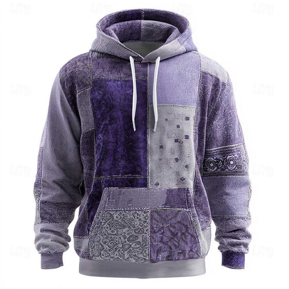 2026 Men s Geometric Plaid Hoodie, Fashion Crew Neck Sweatshirt, Casual Streetwear Style, Fall Winter Comfort Wear Hoodies S