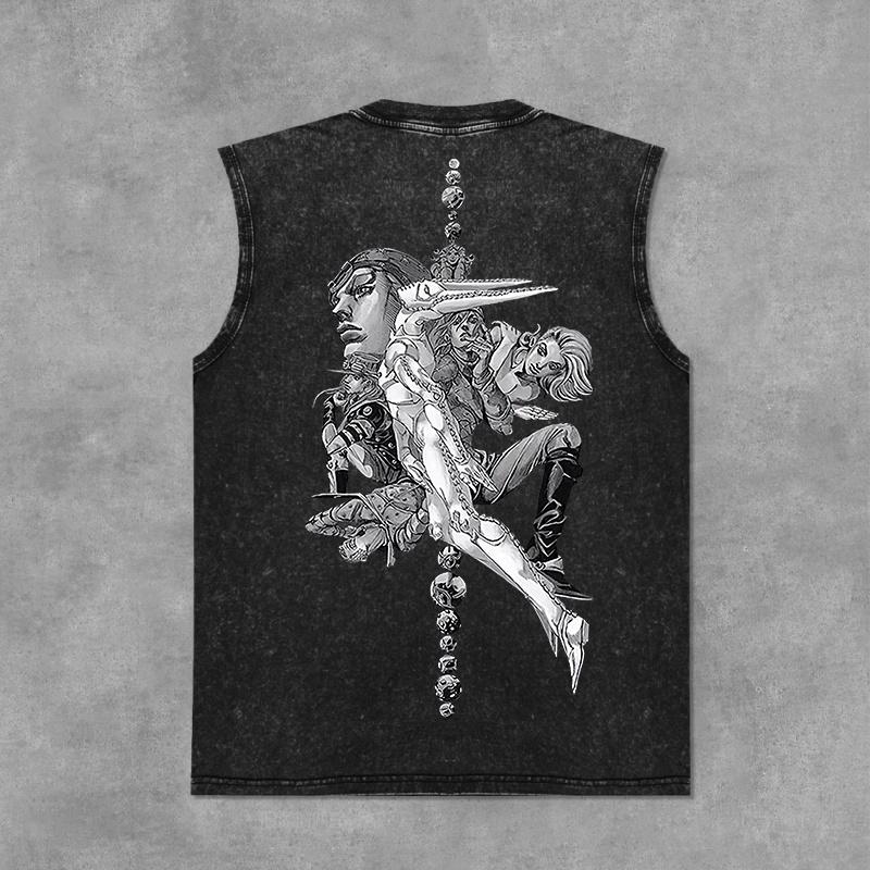 

Мужские майки Винтаж Приключение Steel Ball Run Vol Выстиранные жилеты Мода Уличная одежда Короткий рукав Спортзал Мужские топы Оверсайз 3XL