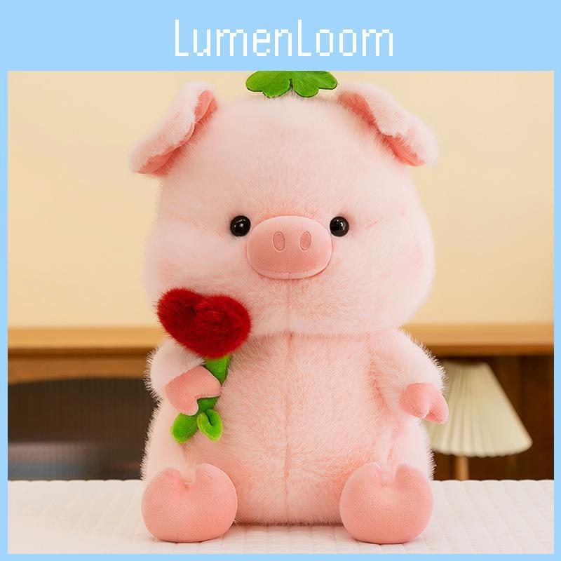 Clover Four Leaves Pig Hugging Heart Shaped Rose Doll Plush Toy Gift Animal