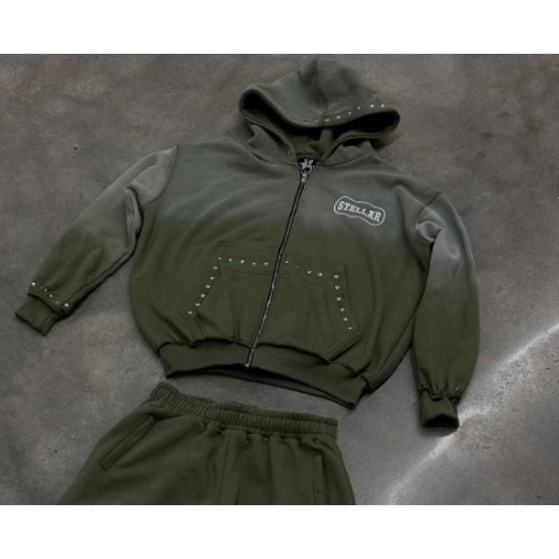 Winter Hip Hop Star Print Hoodie Loose Fit Zip Up Sweatshirt Men Women