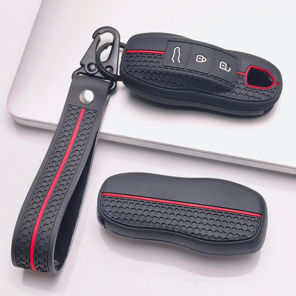 Key Cover for Porsche Taycan 718 Spyder GT3 RS Cayenne Macan Panamera 911 Boxster with Keychain Honeycomb Texture Shockproof Remote Key Case Protector