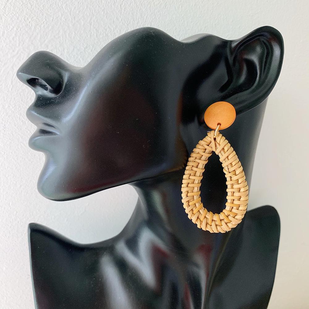 Rattan Diamant Geometrische Stroh Anhänger Ohrringe für Frauen