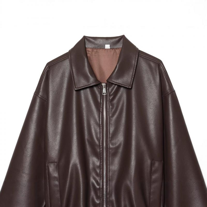 European and American style, new women's clothing, fashionable and versatile, simple and versatile imitation leather bomber jacket