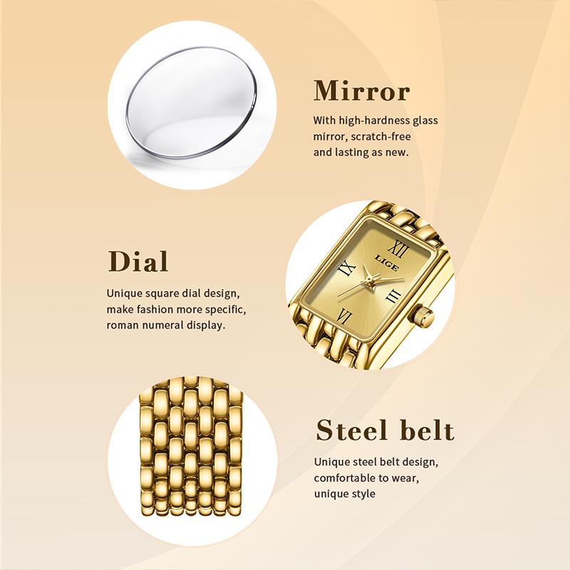 LIGE Damenuhr Elegant Mode Retro Wasserdicht Quarz Einfache Uhr für Damen Geschäftsfrauen Geschenke Reloj De Mujer