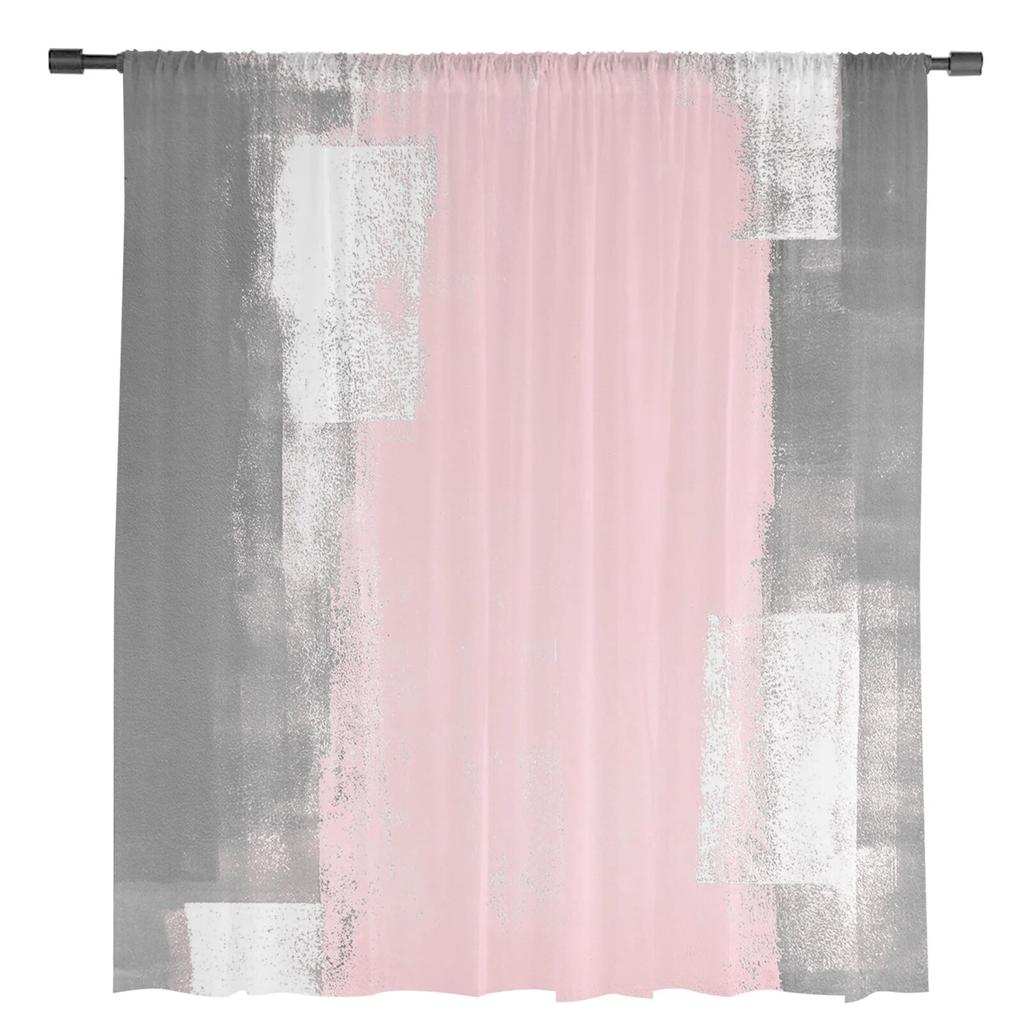 Pink Oil Painting Texture Paint Tulle Curtain For Living Room Bedroom Kitchen Decoration Window Voiles Tulle Curtain