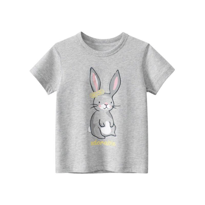 27home Kids K-style Summer New Children's Clothing Girl Tops Children Cartoon Rabbit Pure Cotton Short Sleeve T-Shirt