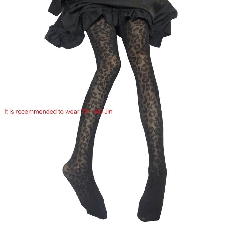 Japanese Harajuku Leopard Pantyhose Women Sexy Black Jacquard Patterned Tights