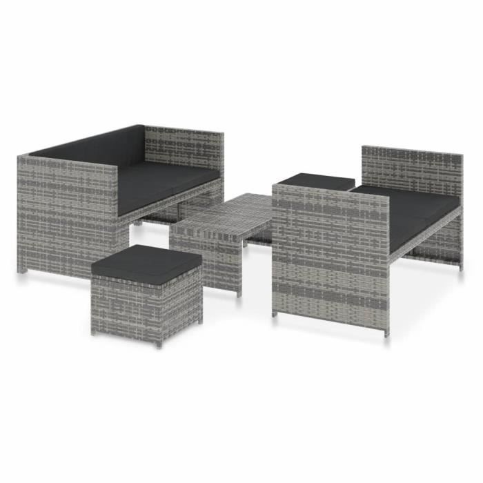 5-piece Garden Furniture Set with Cushions - Grey - 130 X 70 X70 Cm