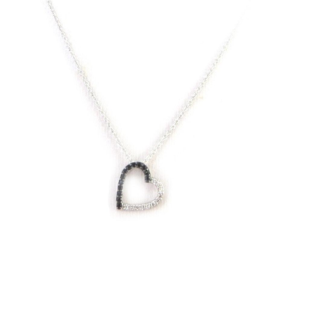 Les Trésors De Lily [M6233] - Silver Necklace 'Love' Black White (rhodium-plated) - 12x12 Mm