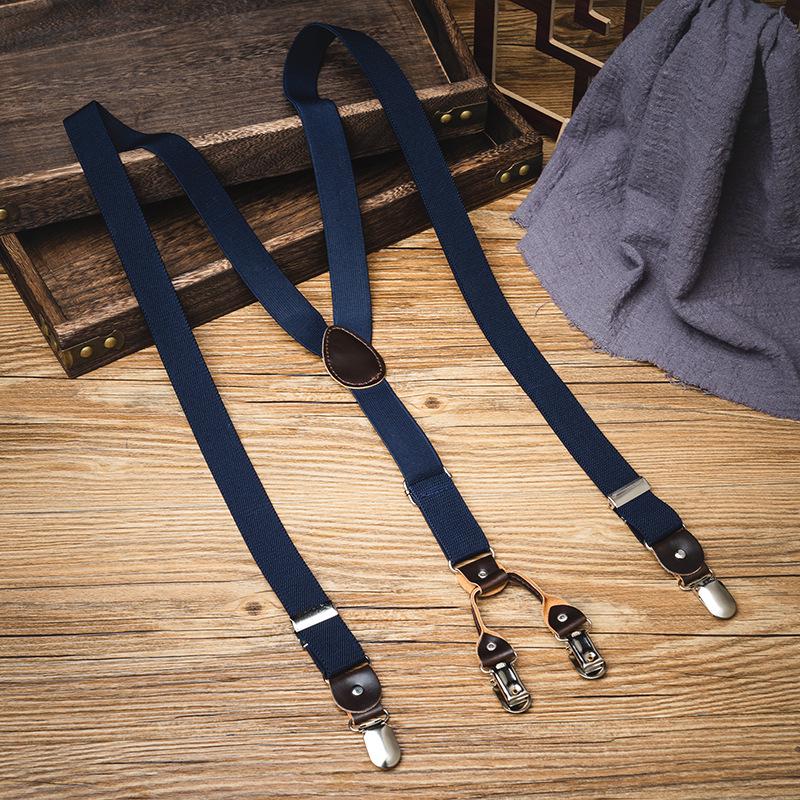 British Retro Y-Shaped Non-slip Elastic Men s Suspenders with Strong Clips тёмно-синий
