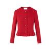 Langzi Red Round Neck Pleated Hem Short Jacket