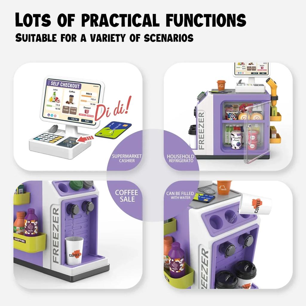 Non-Toxic Cash Register Toy Simulation Electric Coffee Machine Role Pretend Play Set Kids Calculator Miniature Food Toys For Children Gifts