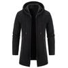 Men's Plus Velvet Hooded Knitwear Cardigan – Thickened, Windproof, Warm Mid-Length Jacket for Autumn/Winter (Middle-Aged & Elderly)