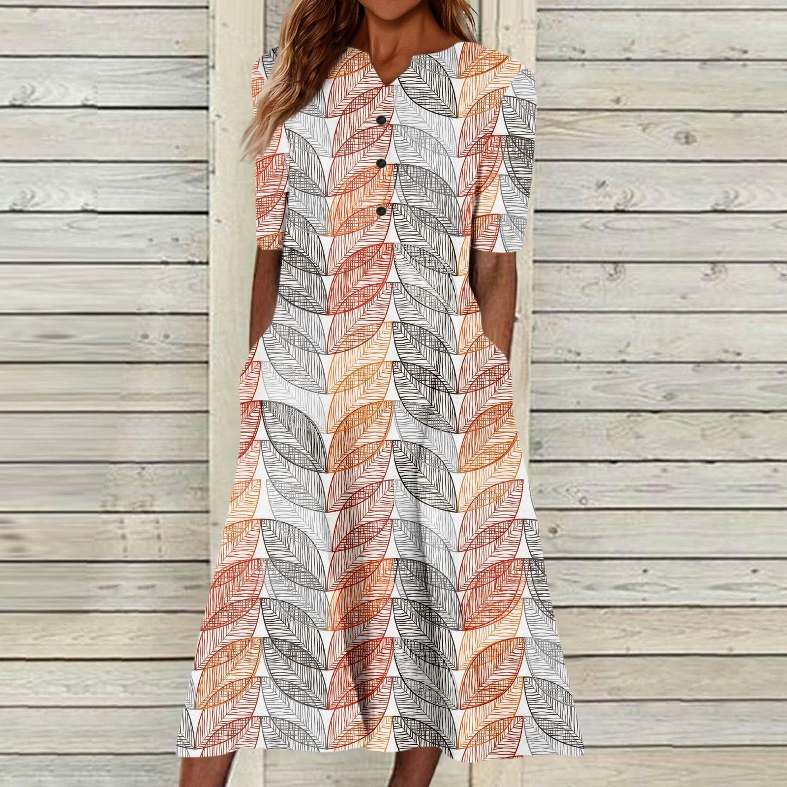 

Летнее платье для женщин, повседневное пляжное свободное платье с v-образным вырезом и короткими рукавами и карманами на пуговицах с цветочным принтом XXL