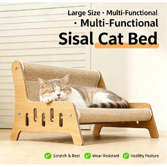 Solid Wood Cat Sofa Sisal Scratcher Bed Anti Shed Natural Sisal Mat Multi Size Pet Lounge Furniture Stable Frame Cat Rest