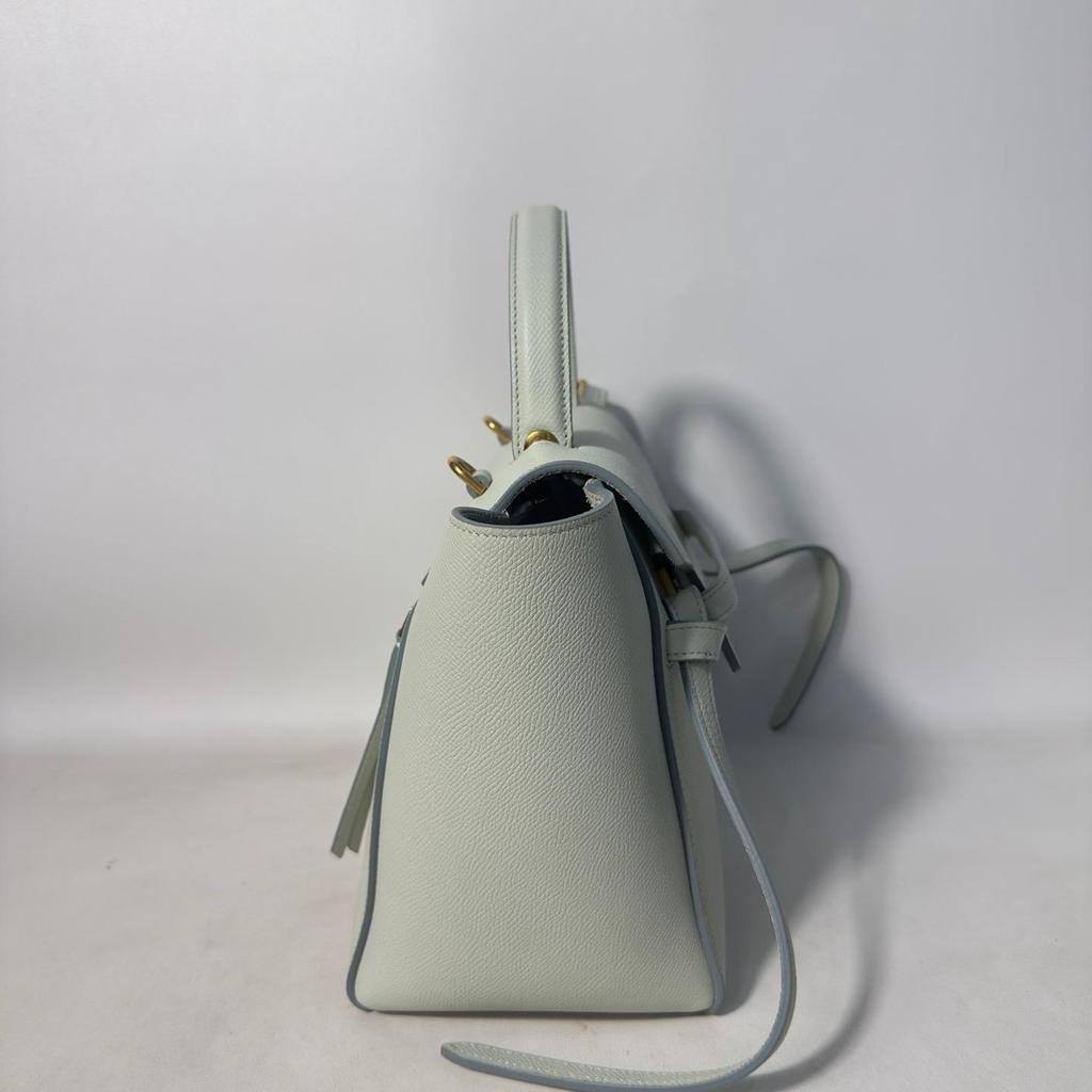 [Pre-Owned] Belt Micro Light Blue Leather Catfish Crossbody Shoulder Bag With Silver Hardware And Detachable Strap - Excellent #G2G3XX