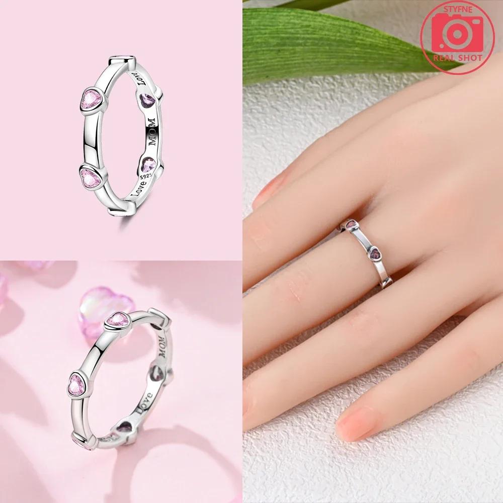 Pink Zircon Heart Love Rings copper Ring Jewellery Woman Authentic Wedding Set Gift Accessories Fine Valentine