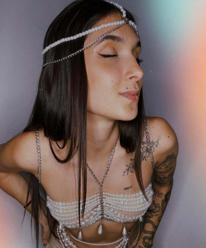 Q5119Y European/American Sexy Metal & Pearl Chain Halter Vest Top with Body & Waist Chain