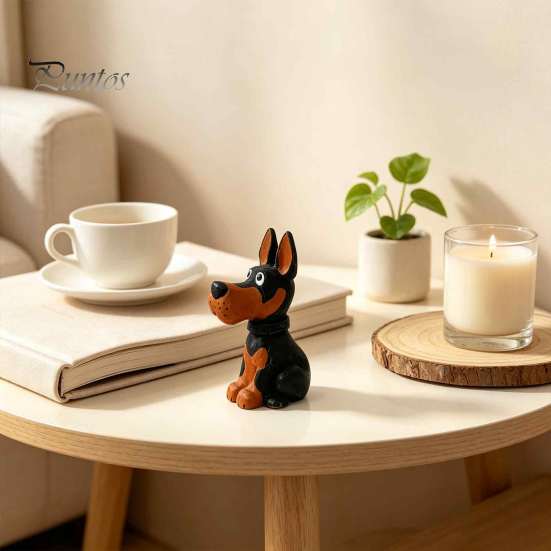 Solid Wood Dog Figurine Doberman Wooden Ornament, Hand Carved Creative Sculpture, Cute Handcrafted Statue for Home Shelf And Entryway Craft