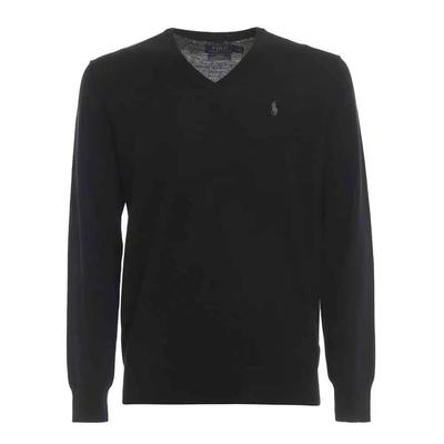 Polo Small Pony Logo Embroidered V-Neck Wool Cashmere Blend Knit Sweater Men Sweater Black MNPOSWE16820028-001
