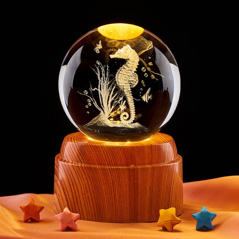 Veilleuse Boule de Cristal Hippocampe Coloré - Cadeau Parfait pour les Anniversaires d'Amis