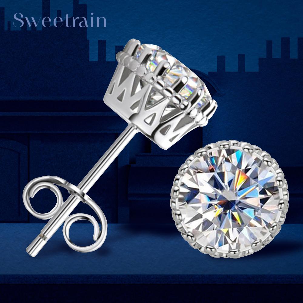 

Сертифицированные оригинальные серьги-гвоздики Sweetrain из стерлингового серебра 925 пробы с муассанитом 1 карат для женщин и мужчин, модные, сверкающие, тонкие ювелирные изделия 1ct and 1ct