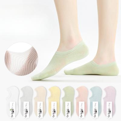 Female Spring and Summer Thin Pure Cotton Mesh Breathable Antibacterial Anti Drop Heel Short Boat Socks