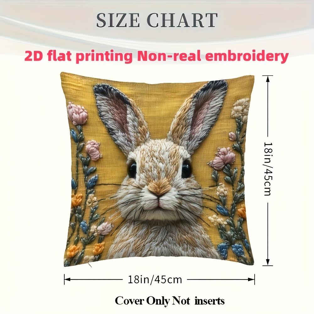 Adorable 2D Flat-Printed Bunny Embroidered Pillow Cover for Cozy Decor Sofa cushion cover, home decoration, 2D printing