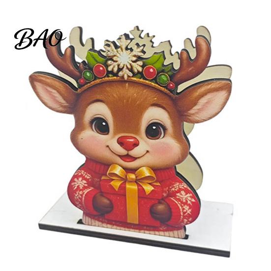 Rustic Farmhouse Napkin Holder Wooden Christmas Holder, Gingerbread Man And Deer Design, Holiday Party Countertop Organizer Decorative Vertical Paper