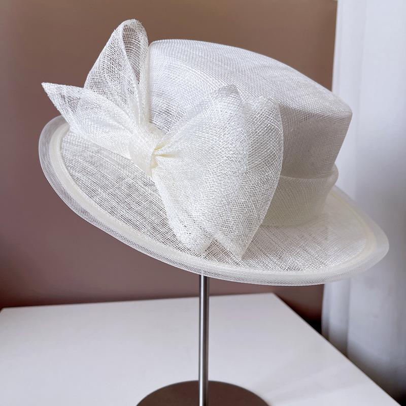 Noble elegant Linen butterfly decorated top hat Summer seaside holiday visor fashionable British style socialite banquet hat