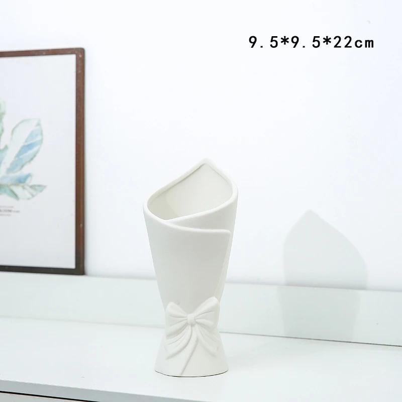 Nordic Ceramic Vase Flower Bottle White Bow Pot Ceramics Plants Vase for Dried Flower Living Room Home Wedding Table Decor Gift
