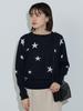 Beams Heart Star Print Crew Neck One Size Women's L/S Knit, Navy,