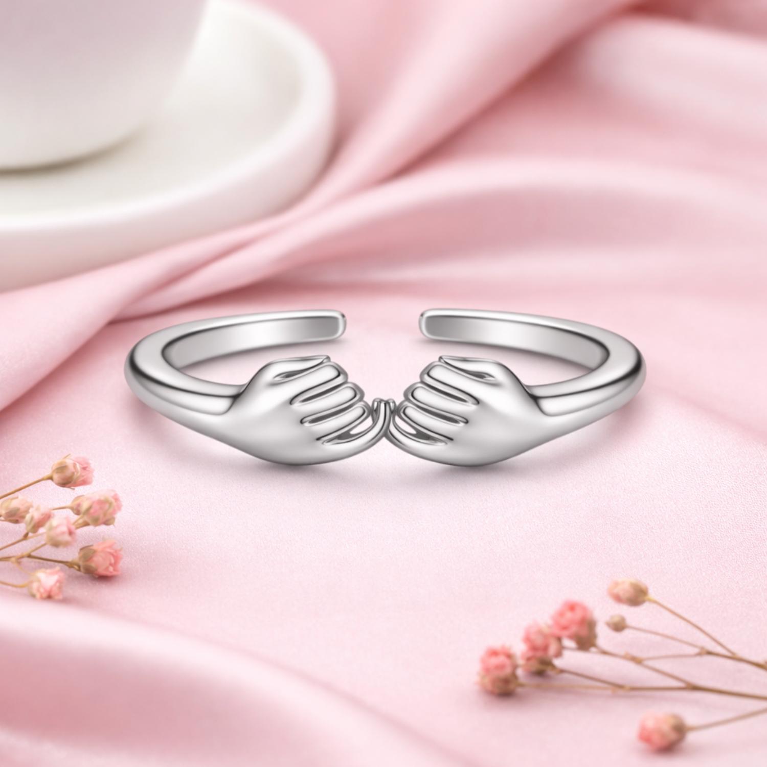 Holding Hands Adjustable Open Ring – 925 Sterling Silver 8 белый