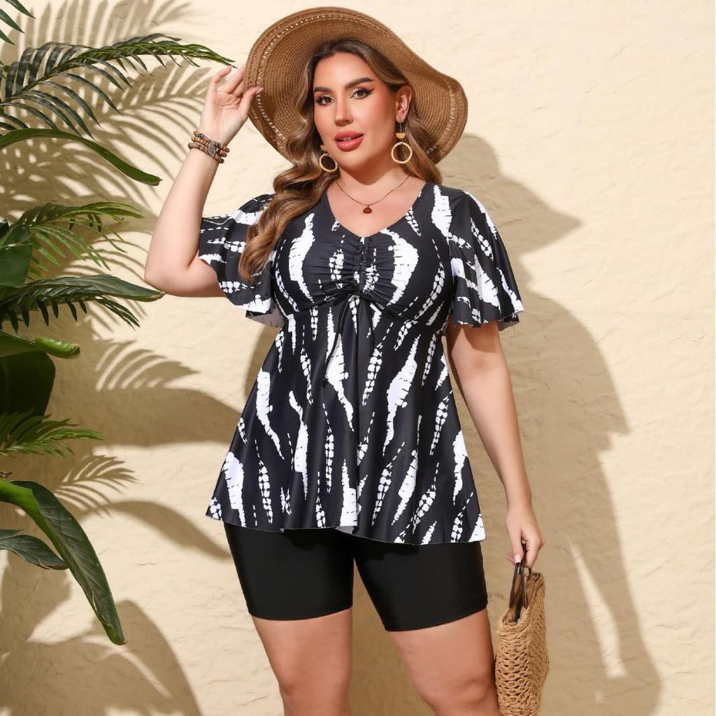 Vetacats25 Plus Size Women's European American Print Tankini Swimsuit