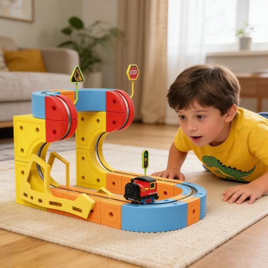 Yousheng 66/84 szt./zestaw Magnetyczny Zestaw Torów Kolejowych DIY Kostka Samochodzików Kolejka Grawitacyjna Elektryczna Kolejka Zabawka STEM dla Maluchów Chłopców Dziewczynek