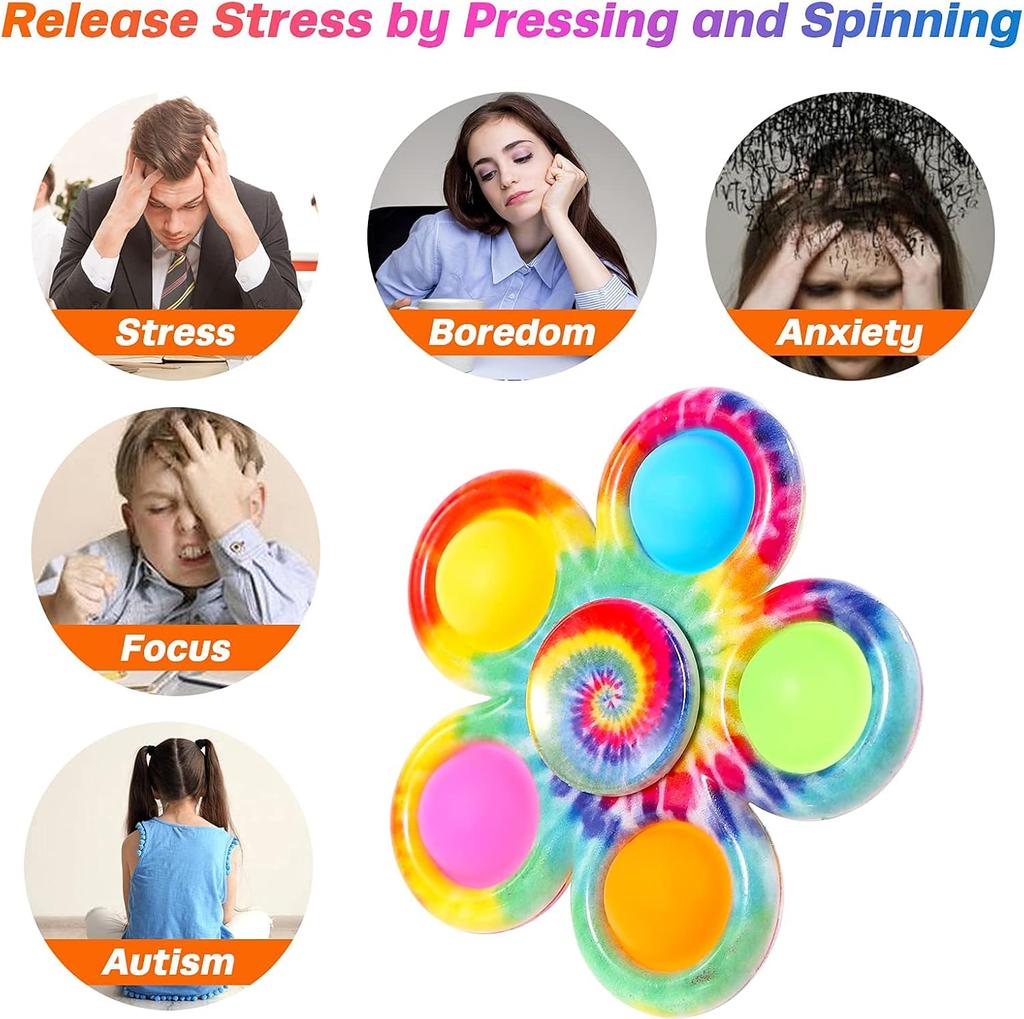 Non-Toxic Fidget Spinner Sensory Pops Finger Toys Tie Dye Simple Push Bubble Hand Spinner For Adhd Autism Anxiety Stress Relief Gifs