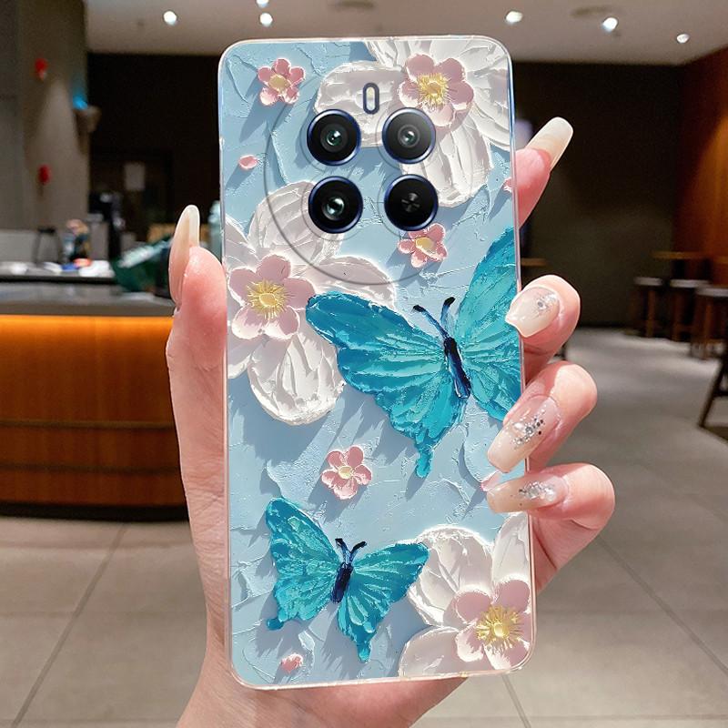 Case For Realme 12 Pro Plus 5G Pretty Flowers Butterfly Clear Soft Silicone TPU Cover For Realme12ProPlus 12 Pro Plus 5G Fundas