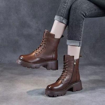 Soft Leather and Soft-soled Retro-style Women's Shoes, New Short Boots, Height-enhancing Boots