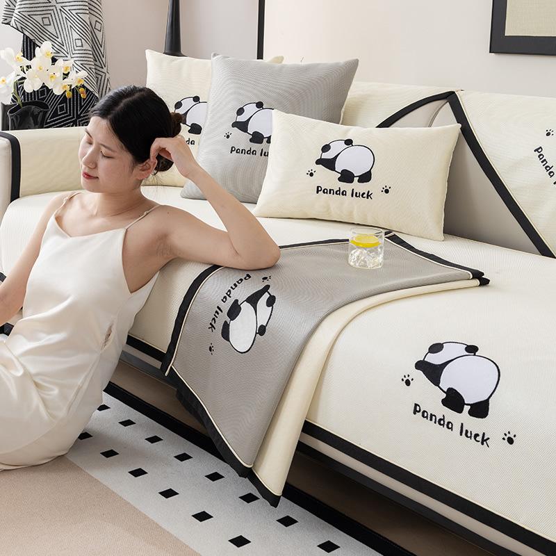 New Summer Simple Light Luxury Ice Silk Sofa Cushion Embroidered Cool Rattan Mat Cool Cushion Summer Breathable Seat Cushion