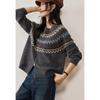 VICTORIA&VERA Women's Winter Fair Isle Retro Round Neck Knit Sweater with Double Zipper
