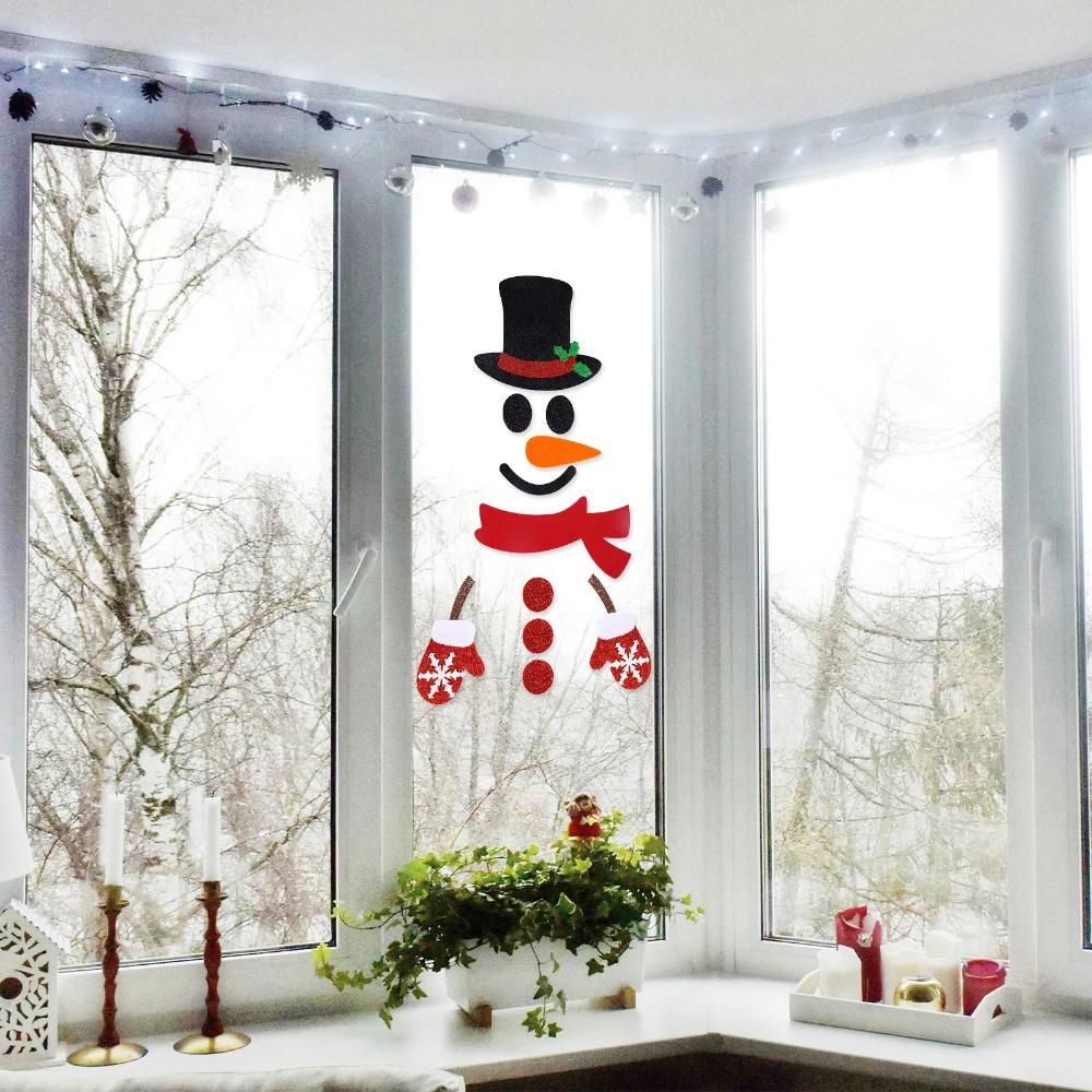 Christmas Door Window Stickers Felt Fabric Snowman Santa Elk Home Decoration Happy New Year