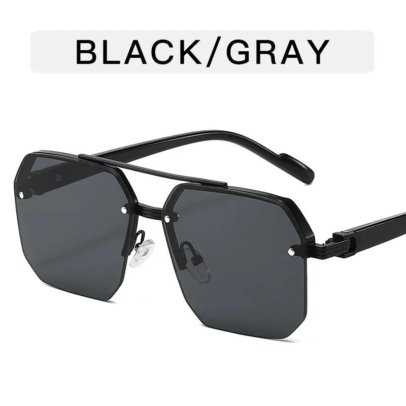 Oversize Retro Double Bridges Polygon Square Metal Men Sunglasses Fashion Gradient Shades UV400 Trending Women Sun Glasses