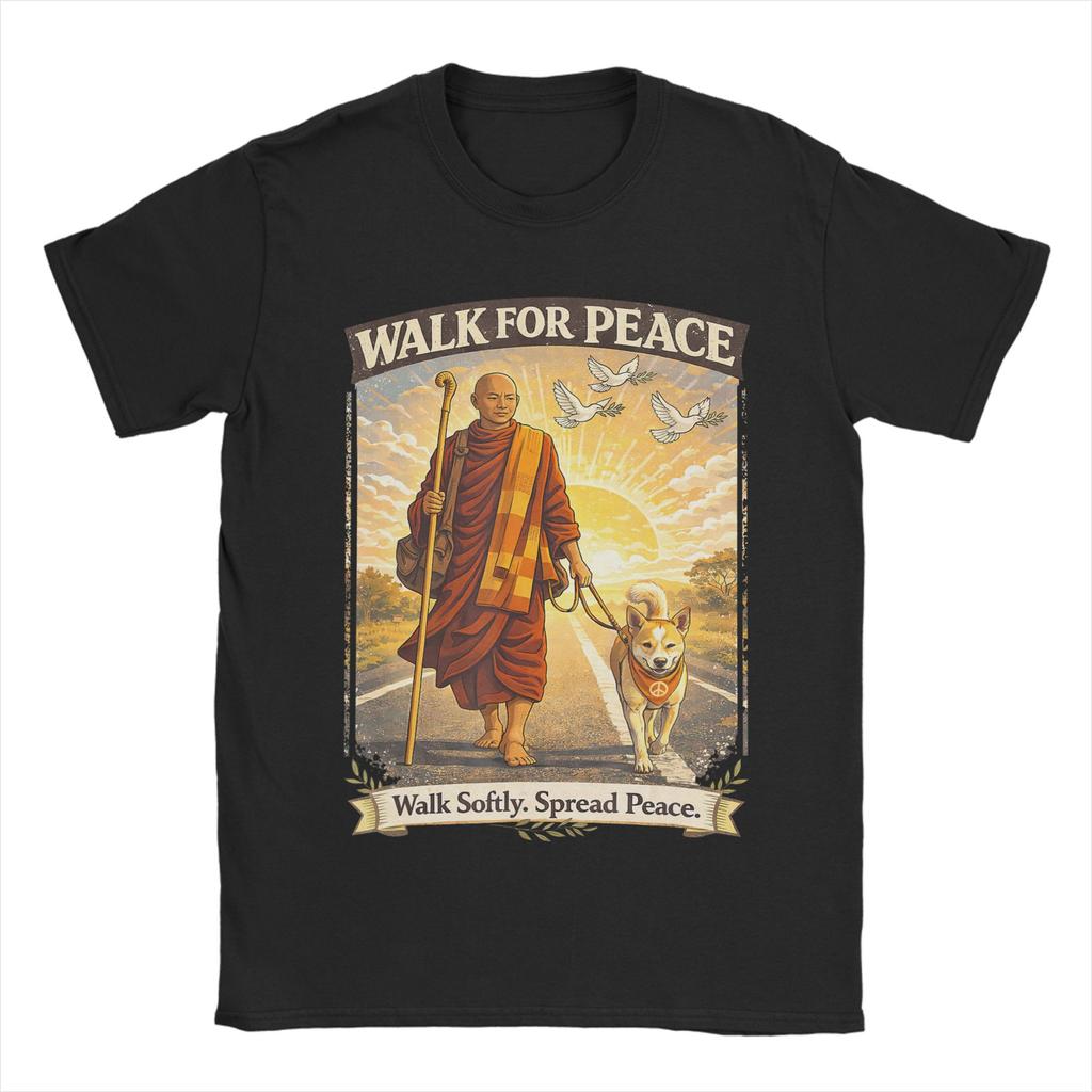 Mens Buddhist Monks Walk For Peace Aloka Dog T Shirt Cotton Clothing Novelty Short Sleeve Crew Neck Tees Gift Idea TShirt