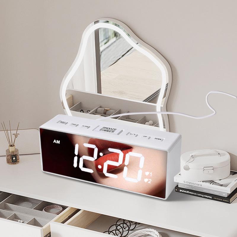 Perpetual Calendar FM Radio LED Mirror Digital Clock for Office